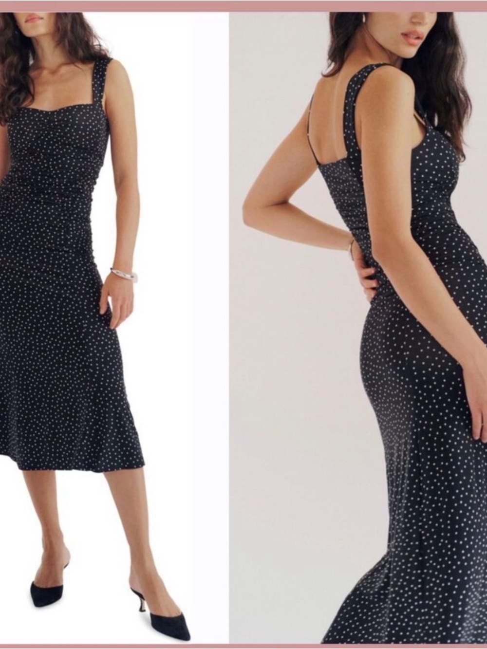 Reformation Navy Polka Dot Midi Dress
